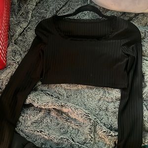 blackong sleeve shirt with lace arpund neck line